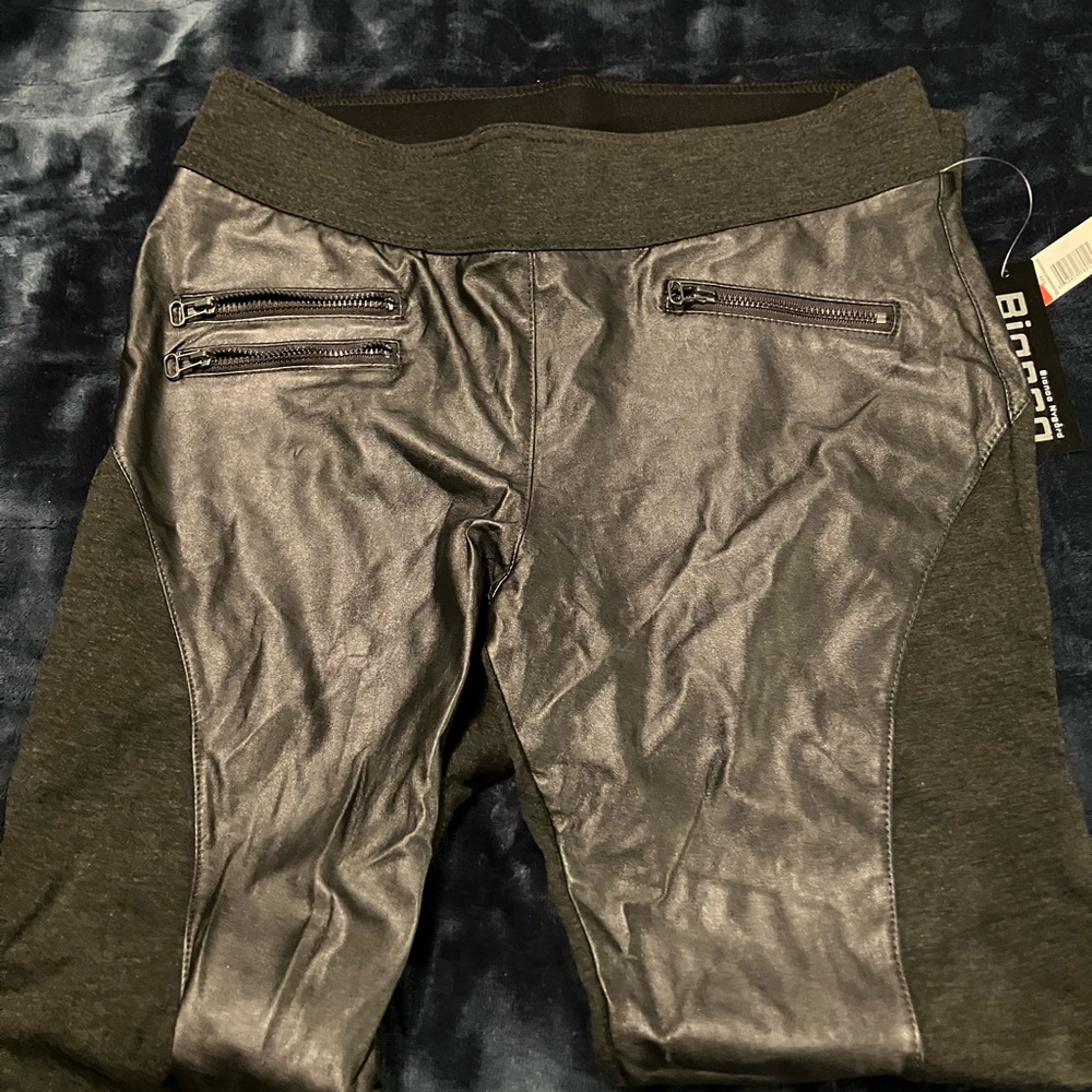 Women’s black stretch & leather look pants